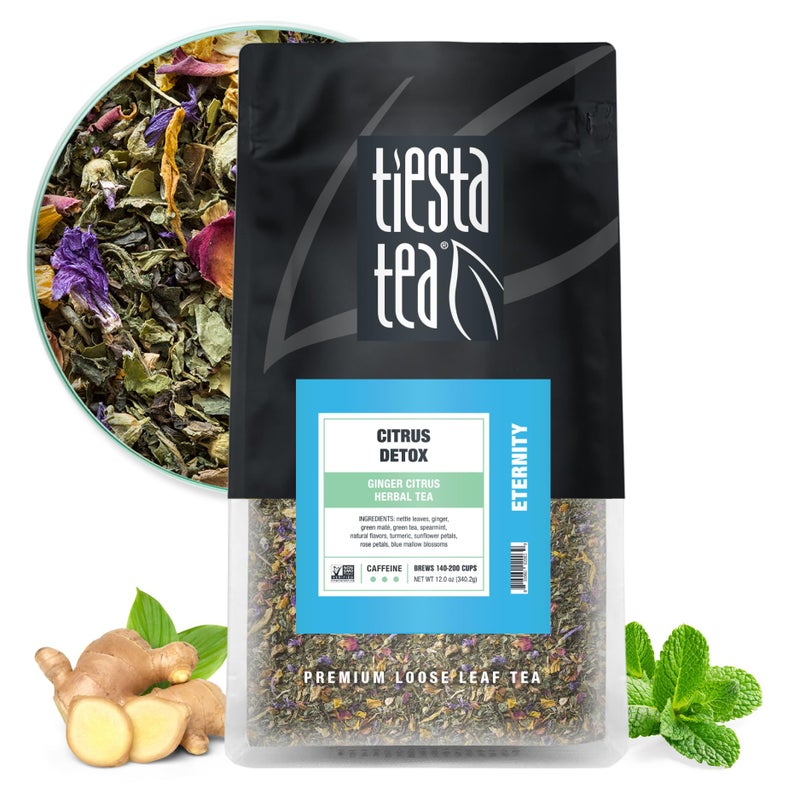 Tiesta Tea - Ginger Citrus Herbal Loose Leaf Tea, Lemon Ginger with Mint & Chamomile Blend, Caffeine-Free, Brew Hot or Iced, Makes Up to 200 Cups, Resealable Bulk Pouch, 12 Ounce - Image 1